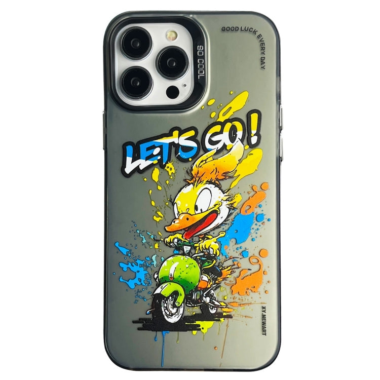Double Layer Color Silver Series Animal Oil Painting Phone Case, For iPhone 15 Pro