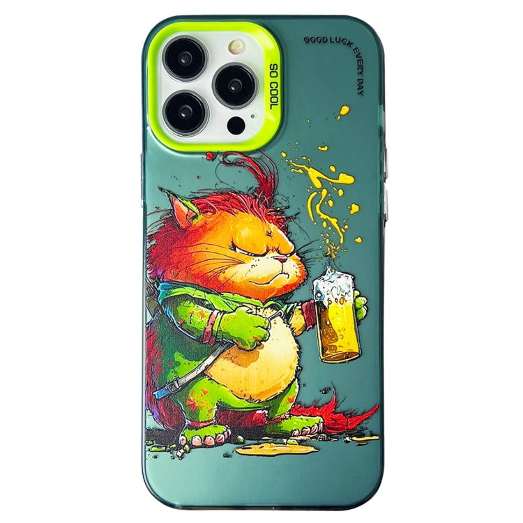 Double Layer Color Silver Series Animal Oil Painting Phone Case, For iPhone 15 Pro