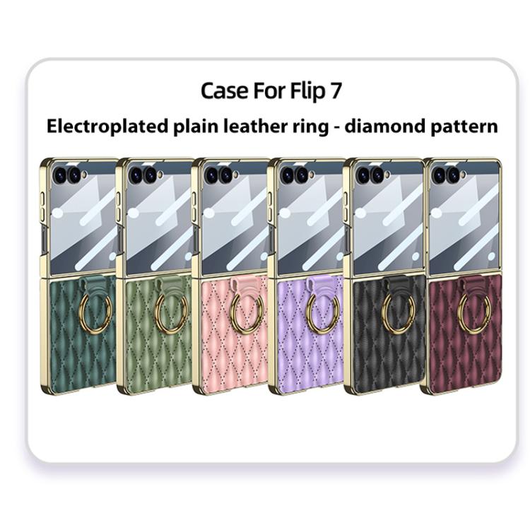 GKK Integrated Plating Diamond Texture PU Phone Case with Ring, For Samsung Galaxy Z Flip6/7 FE, For Samsung Galaxy Z Flip7 5G, For Samsung Galaxy Z Flip5