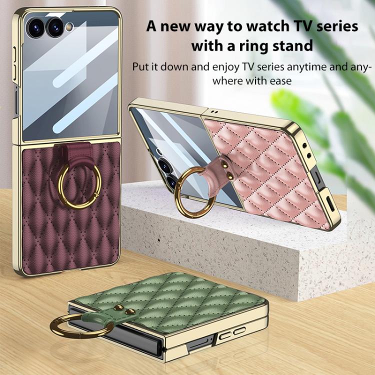 GKK Integrated Plating Diamond Texture PU Phone Case with Ring, For Samsung Galaxy Z Flip6/7 FE, For Samsung Galaxy Z Flip7 5G, For Samsung Galaxy Z Flip5