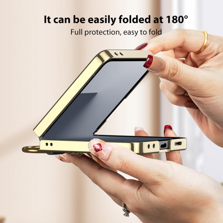 GKK Integrated Plating Diamond Texture PU Phone Case with Ring, For Samsung Galaxy Z Flip6/7 FE, For Samsung Galaxy Z Flip7 5G, For Samsung Galaxy Z Flip5