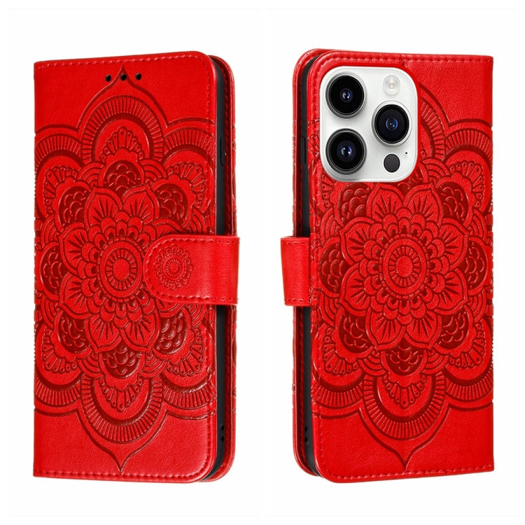 Sun Mandala Embossing Leather Phone Case, For iPhone 15 Pro, For iPhone 15 Plus, For iPhone 15