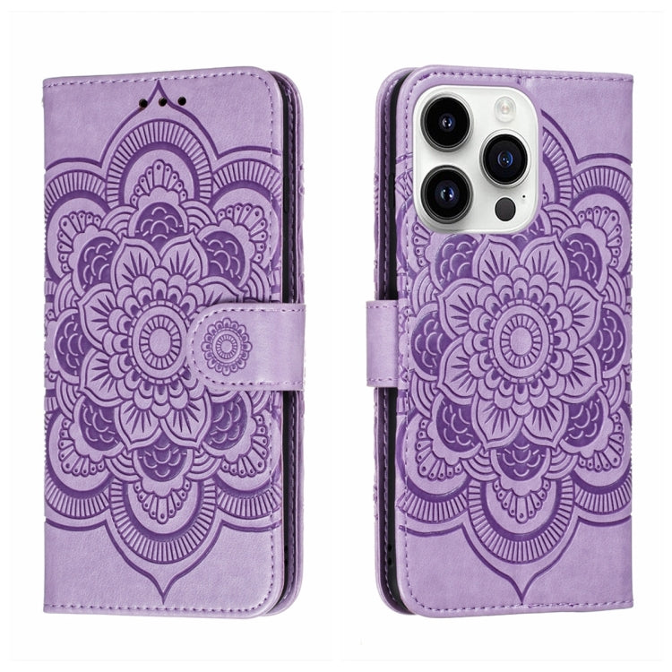 Sun Mandala Embossing Leather Phone Case, For iPhone 15 Pro, For iPhone 15 Plus, For iPhone 15