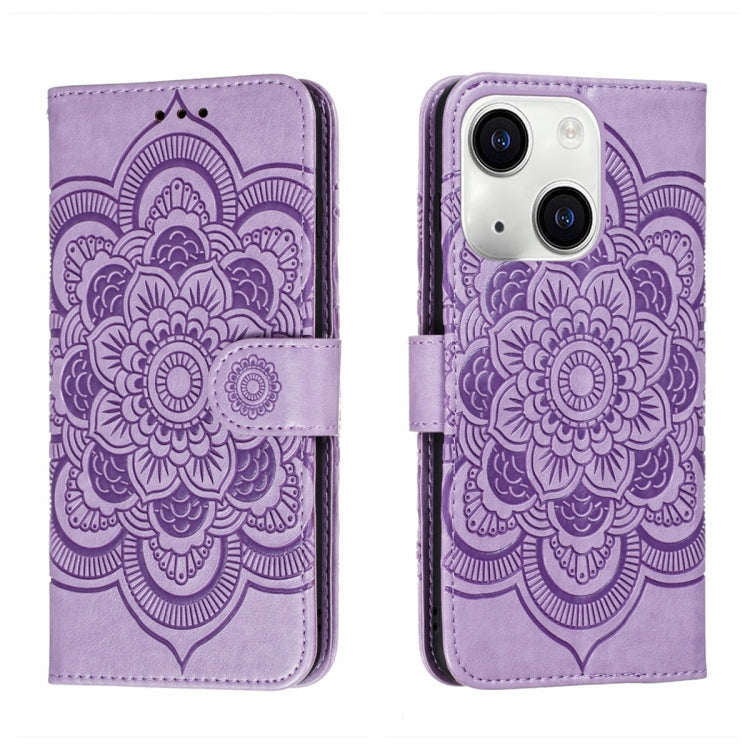 Sun Mandala Embossing Leather Phone Case, For iPhone 15 Pro, For iPhone 15 Plus, For iPhone 15