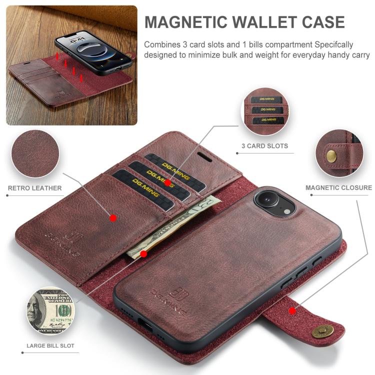 DG.MING Crazy Horse Texture Detachable Magnetic Leather Phone Case, For iPhone 17e / 16e, For iPhone 17 Pro Max, For iPhone 17 Pro, For iPhone 17