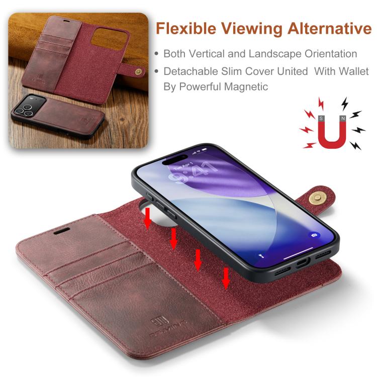 DG.MING Crazy Horse Texture Detachable Magnetic Leather Phone Case, For iPhone 17e / 16e, For iPhone 17 Pro Max, For iPhone 17 Pro, For iPhone 17
