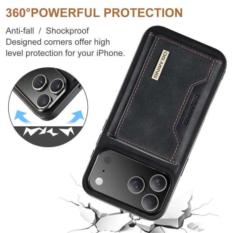 DG.MING M2 Series 3-Fold Card Bag Wallet Leather Phone Case, For iPhone 17e / 16e, For iPhone 17 Pro Max, For iPhone 17 Pro, For iPhone 17