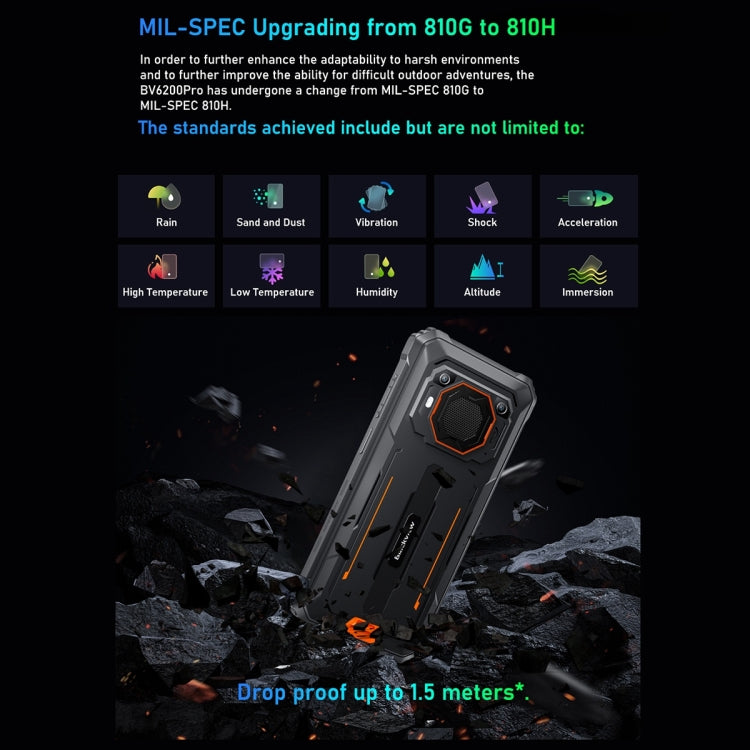 Blackview BV6200 Pro, IP68/IP69K/MIL-STD-810H, 6.56 inch Android 14 MediaTek Helio P35 Octa Core, Network: 4G, OTG, NFC, 6GB+128GB