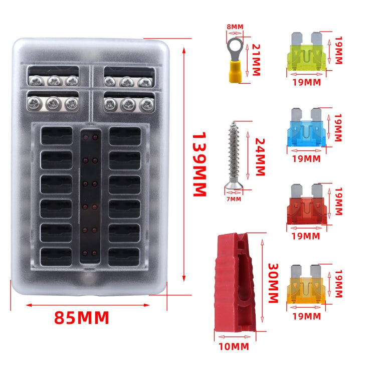 CP-4039 12 Way Fuse Block with 24pcs Fuses and 12pcs Terminals, 12 Way with 12pcs Terminals