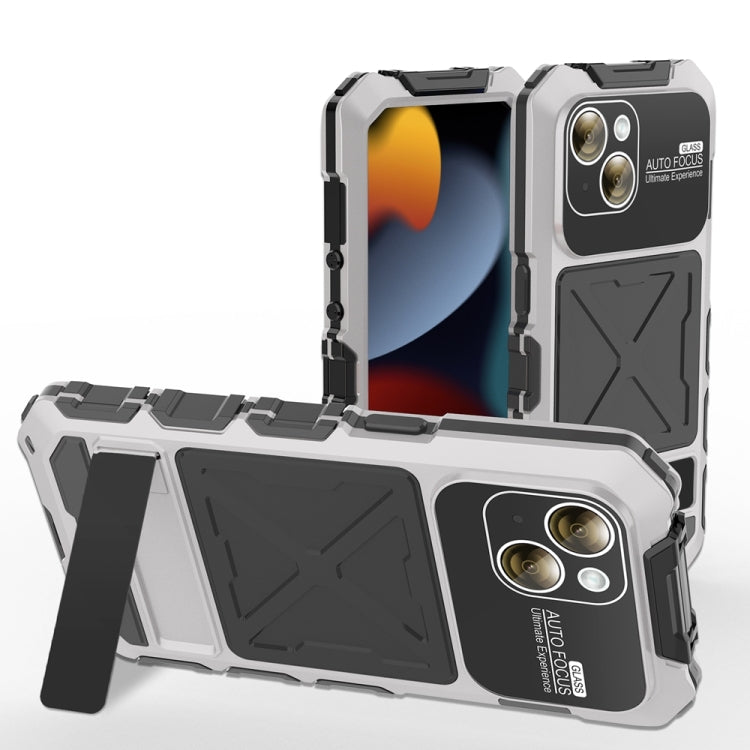 R-JUST Metal + Silicone + Tempered Glass Waterproof Phone Case with Holder – iPhone 15 Series