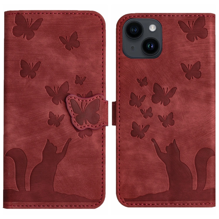 Butterfly Cat Embossing Flip Leather Phone Case, For iPhone 15 Pro Max, For iPhone 15 Pro, For iPhone 15 Plus, For iPhone 15