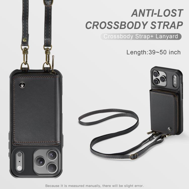 JEEHOOD C22 Series Zipper Wallet Leather Phone Case with Dual Lanyard, For iPhone 17 Pro Max, For iPhone 17 Pro, For iPhone Air, For iPhone 16 Pro Max
