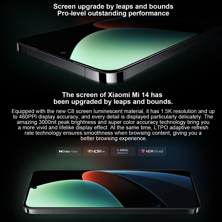 Xiaomi 14,  6.36 inch Xiaomi HyperOS Snapdragon 8 Gen 3 Octa Core 4nm up to 3.3GHz, NFC, Network: 5G, 12GB+256GB, 16GB+512GB, 16GB+1TB