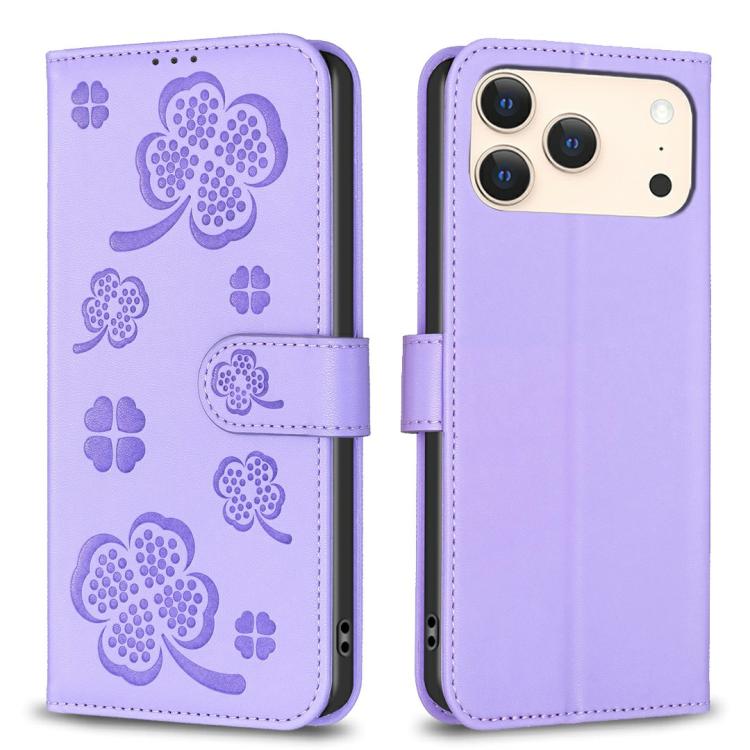 Four-leaf Embossed Leather Phone Case, For iPhone 17 Pro Max, For iPhone 17 Pro, For iPhone 17, For iPhone Air
