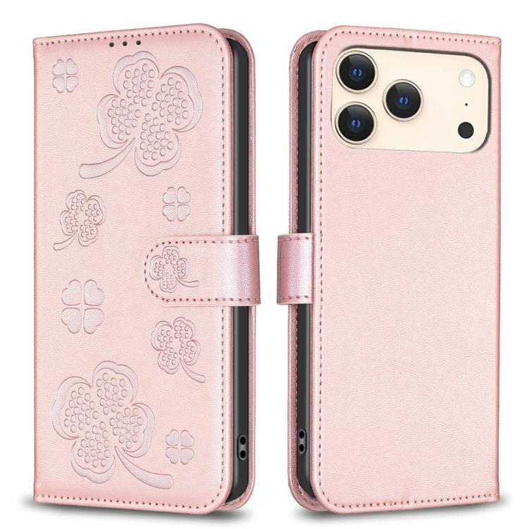 Four-leaf Embossed Leather Phone Case, For iPhone 17 Pro Max, For iPhone 17 Pro, For iPhone 17, For iPhone Air