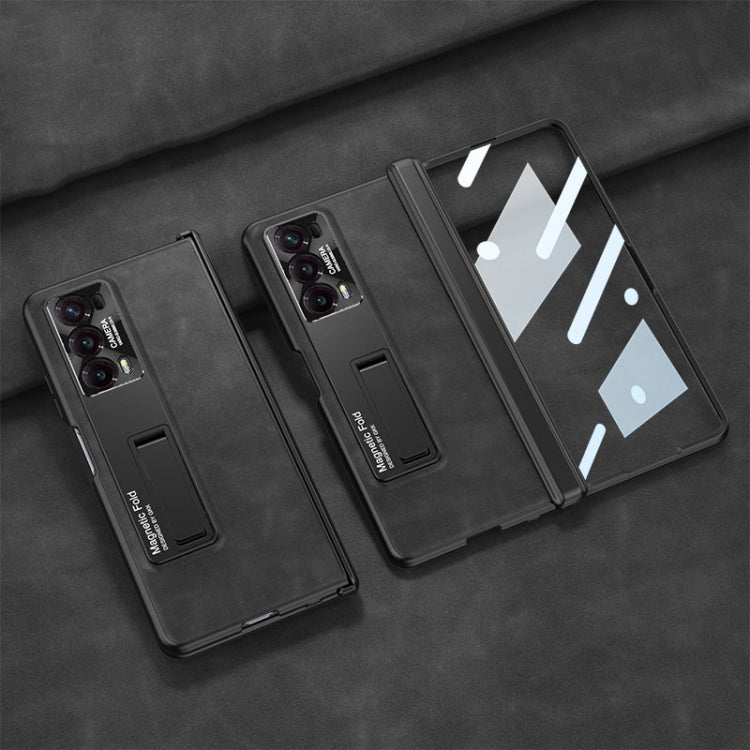 GKK Integrated Frosted Fold Hinge Leather Phone Case with Holder, For Honor Magic V2, For Honor Magic VS