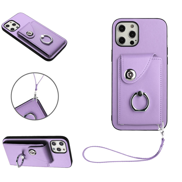 Organ Card Bag Ring Holder PU Phone Case with Lanyard, For iPhone 13 mini, For iPhone 12, For iPhone 12 Pro Max, For iPhone 12 Pro