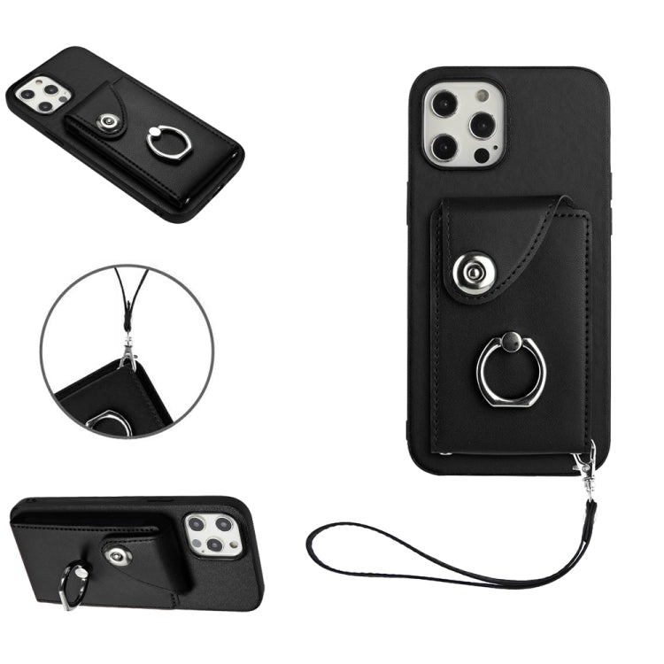 Organ Card Bag Ring Holder PU Phone Case with Lanyard, For iPhone 13 mini, For iPhone 12, For iPhone 12 Pro Max, For iPhone 12 Pro