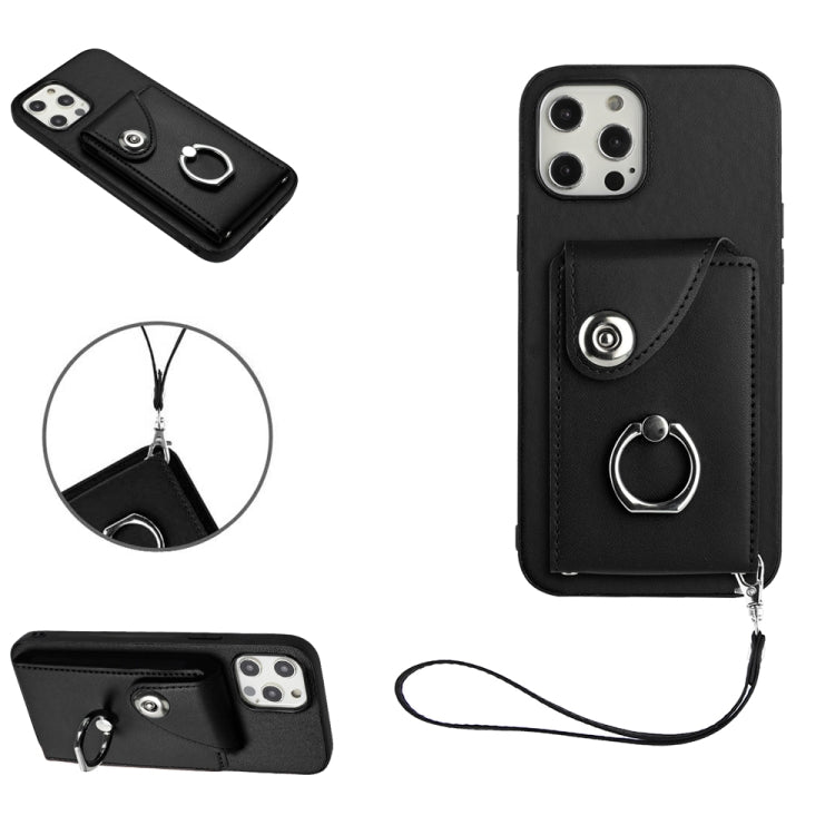 Organ Card Bag Ring Holder PU Phone Case with Lanyard, For iPhone 13 mini, For iPhone 12, For iPhone 12 Pro Max, For iPhone 12 Pro