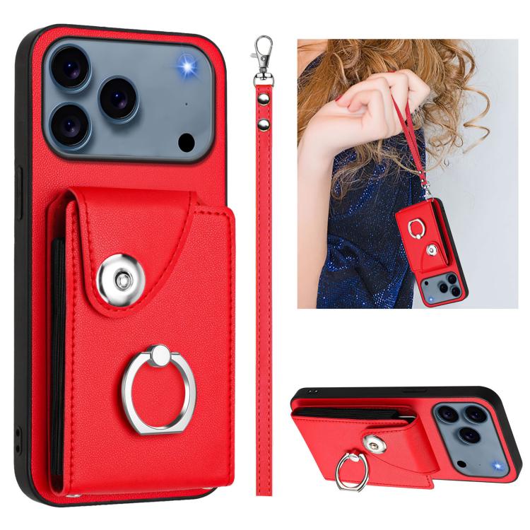 Organ Card Bag Ring Holder PU Phone Case with Lanyard, For iPhone 17 Pro Max, For iPhone 17 Pro, For iPhone 17, For iPhone Air