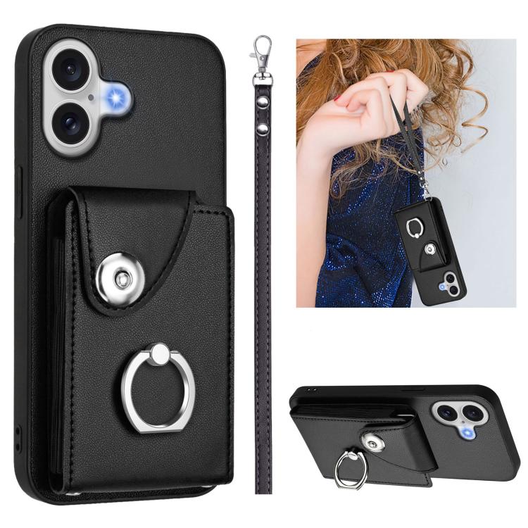 Organ Card Bag Ring Holder PU Phone Case with Lanyard, For iPhone 17 Pro Max, For iPhone 17 Pro, For iPhone 17, For iPhone Air