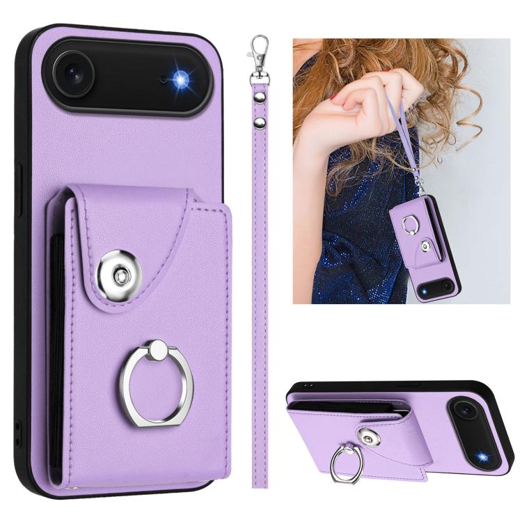 Organ Card Bag Ring Holder PU Phone Case with Lanyard, For iPhone 17 Pro Max, For iPhone 17 Pro, For iPhone 17, For iPhone Air