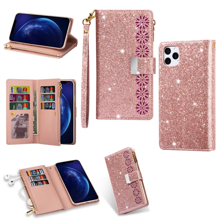 Multi-card Slots Starry Sky Laser Carving Glitter Zipper Horizontal Flip Leather Case with Holder & Wallet & Lanyard, For iPhone 11 Pro Max, For iPhone 11 Pro, For iPhone 11, For iPhone XS Max