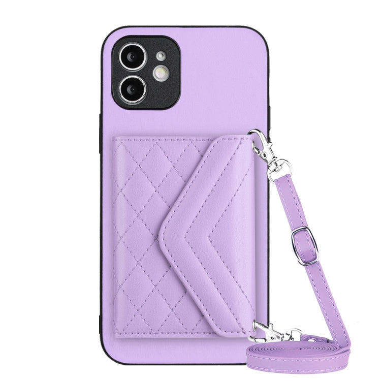 Rhombic Texture Card Bag RFID Phone Case with Long Lanyard, For iPhone 12 mini, For iPhone 11 Pro Max, For iPhone 11, For iPhone 11 Pro