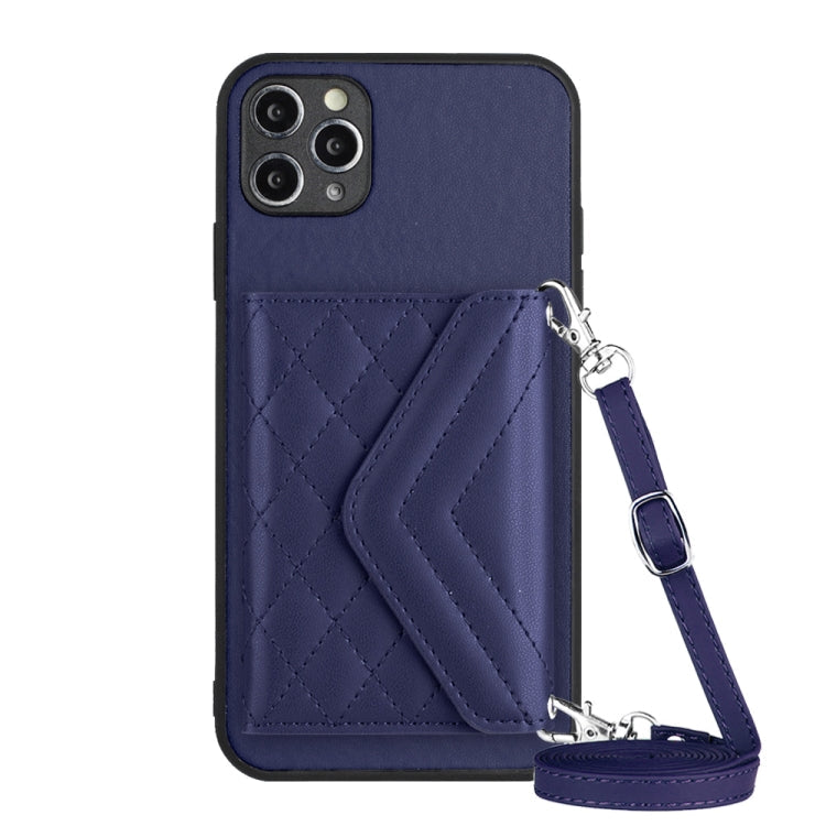 Rhombic Texture Card Bag RFID Phone Case with Long Lanyard, For iPhone 12 mini, For iPhone 11 Pro Max, For iPhone 11, For iPhone 11 Pro