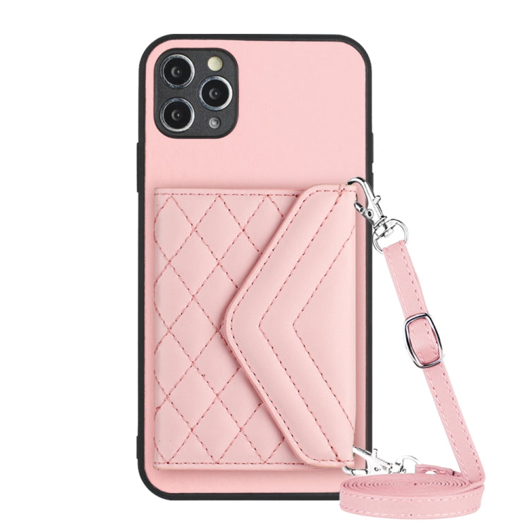 Rhombic Texture Card Bag RFID Phone Case with Long Lanyard, For iPhone 12 mini, For iPhone 11 Pro Max, For iPhone 11, For iPhone 11 Pro