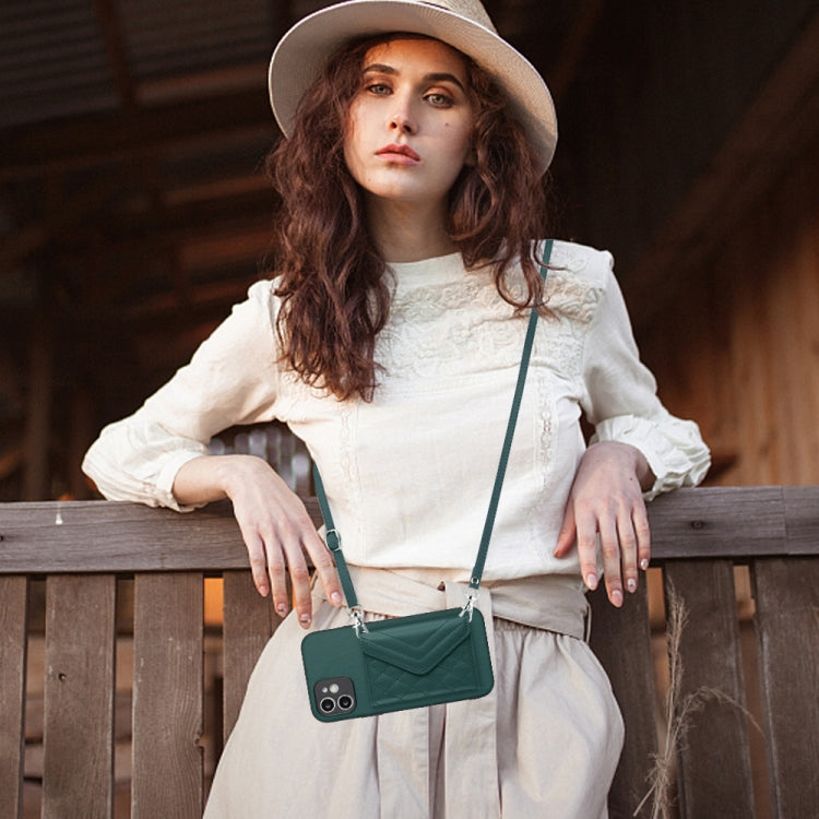 Rhombic Texture Card Bag RFID Phone Case with Long Lanyard, For iPhone 12 mini, For iPhone 11 Pro Max, For iPhone 11, For iPhone 11 Pro