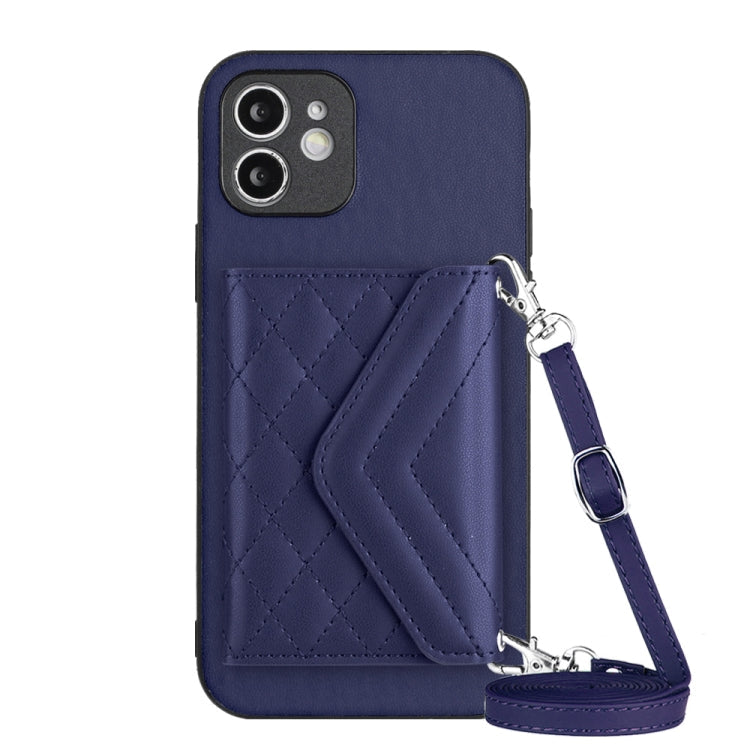 Rhombic Texture Card Bag RFID Phone Case with Long Lanyard, For iPhone 12 mini, For iPhone 11 Pro Max, For iPhone 11, For iPhone 11 Pro