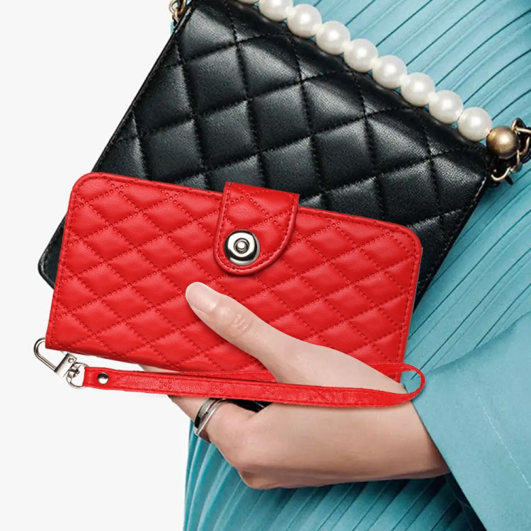 Rhombic Texture Flip Leather Phone Case with Lanyard, For iPhone 15, For iPhone 14 Plus, For iPhone 14, For iPhone 14 Pro