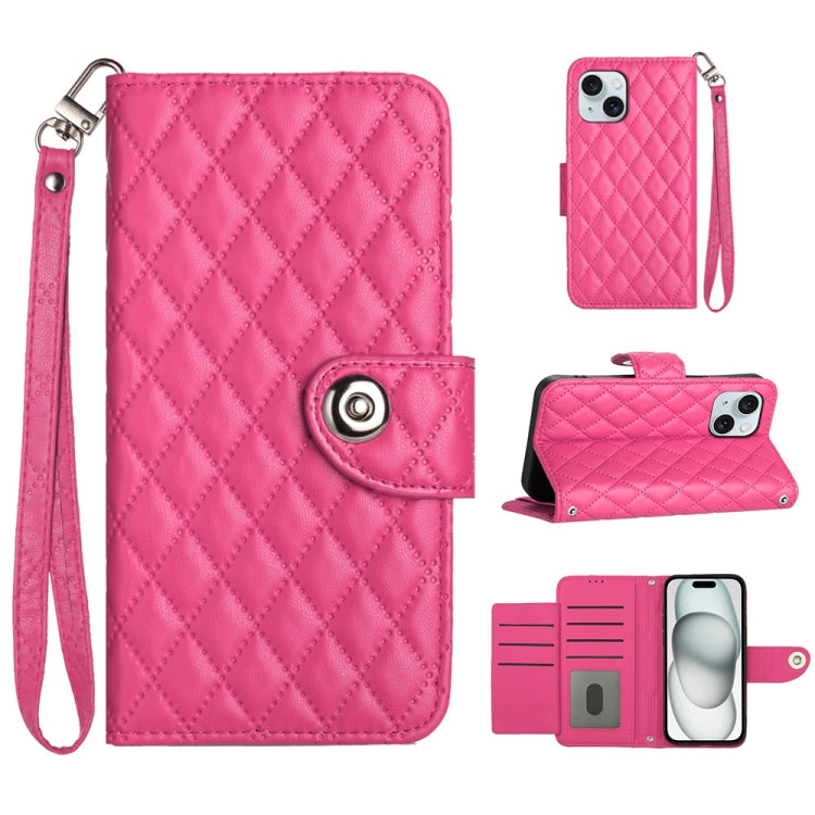Rhombic Texture Flip Leather Phone Case with Lanyard, For iPhone 15, For iPhone 14 Plus, For iPhone 14, For iPhone 14 Pro
