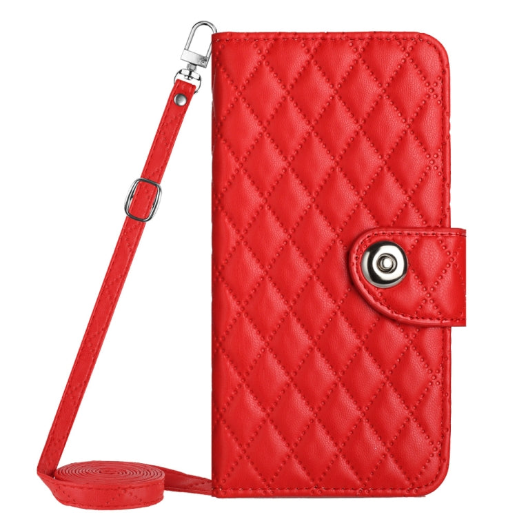 Rhombic Texture Flip Leather Phone Case with Long Lanyard, For Xiaomi Redmi Note 11S / Note 11 Global