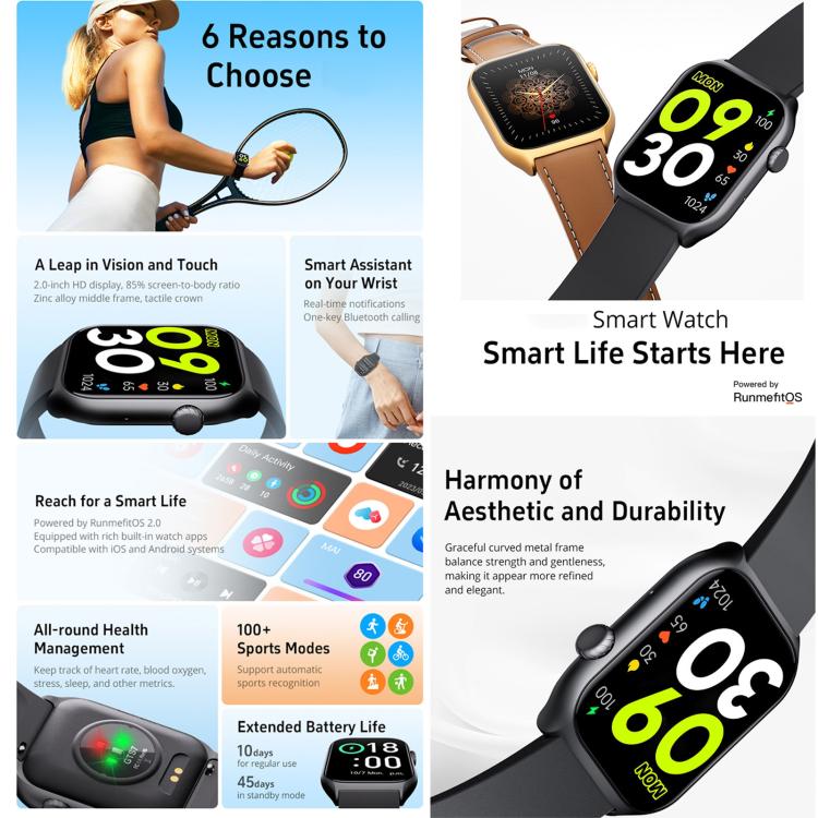 GTS7 2.0 inch Fitness Health Smart Watch, BT Call / Heart Rate / Blood Pressure / MET