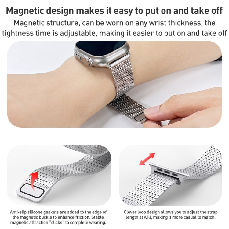 Milanese Loop Magnetic Clasp Stainless Steel Watch Band, For Apple Watch SE 2023 44mm, For Apple Watch SE 2023 40mm, For Apple Watch Ultra 2 49mm, For Apple Watch Series 9 45mm, For Apple Watch Series 9 41mm, For Apple Watch Ultra 49mm