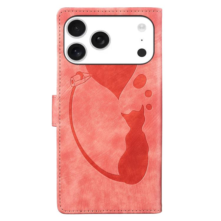 Pen Heart Cat Embossed Leather Phone Case, For iPhone 17 Pro Max, For iPhone 17 Pro, For iPhone 17, For iPhone Air