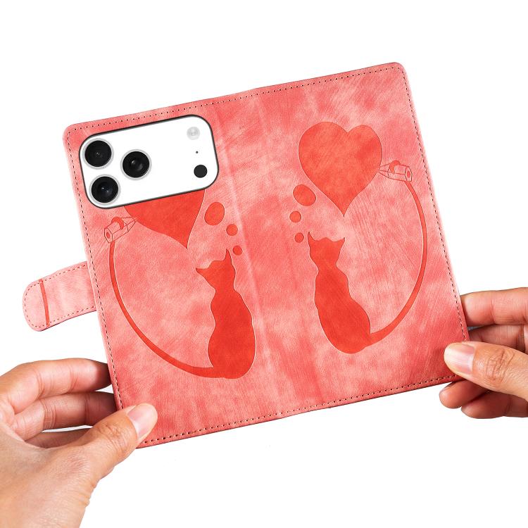Pen Heart Cat Embossed Leather Phone Case, For iPhone 17 Pro Max, For iPhone 17 Pro, For iPhone 17, For iPhone Air