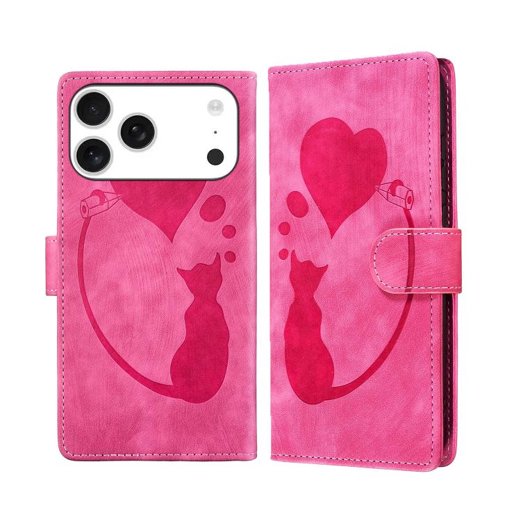 Pen Heart Cat Embossed Leather Phone Case, For iPhone 17 Pro Max, For iPhone 17 Pro, For iPhone 17, For iPhone Air