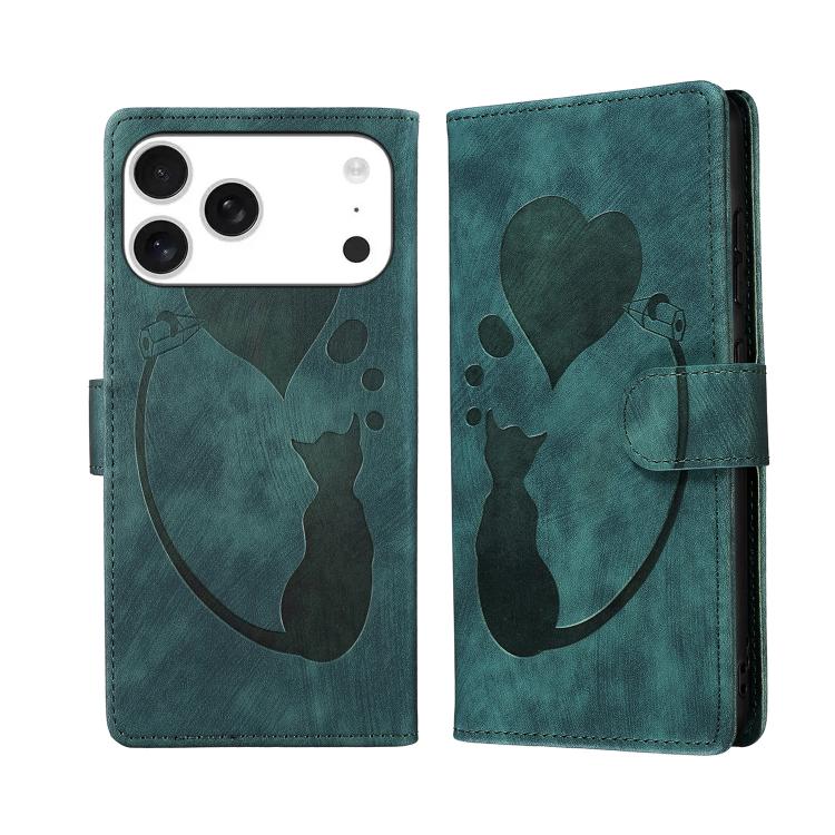 Pen Heart Cat Embossed Leather Phone Case, For iPhone 17 Pro Max, For iPhone 17 Pro, For iPhone 17, For iPhone Air