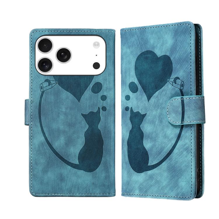 Pen Heart Cat Embossed Leather Phone Case, For iPhone 17 Pro Max, For iPhone 17 Pro, For iPhone 17, For iPhone Air