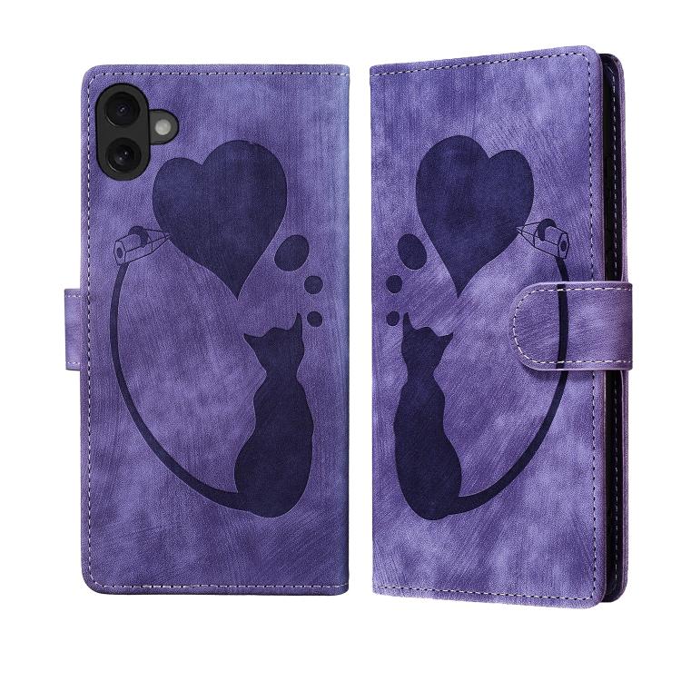 Pen Heart Cat Embossed Leather Phone Case, For iPhone 17 Pro Max, For iPhone 17 Pro, For iPhone 17, For iPhone Air