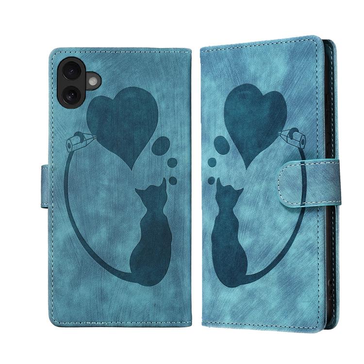 Pen Heart Cat Embossed Leather Phone Case, For iPhone 17 Pro Max, For iPhone 17 Pro, For iPhone 17, For iPhone Air