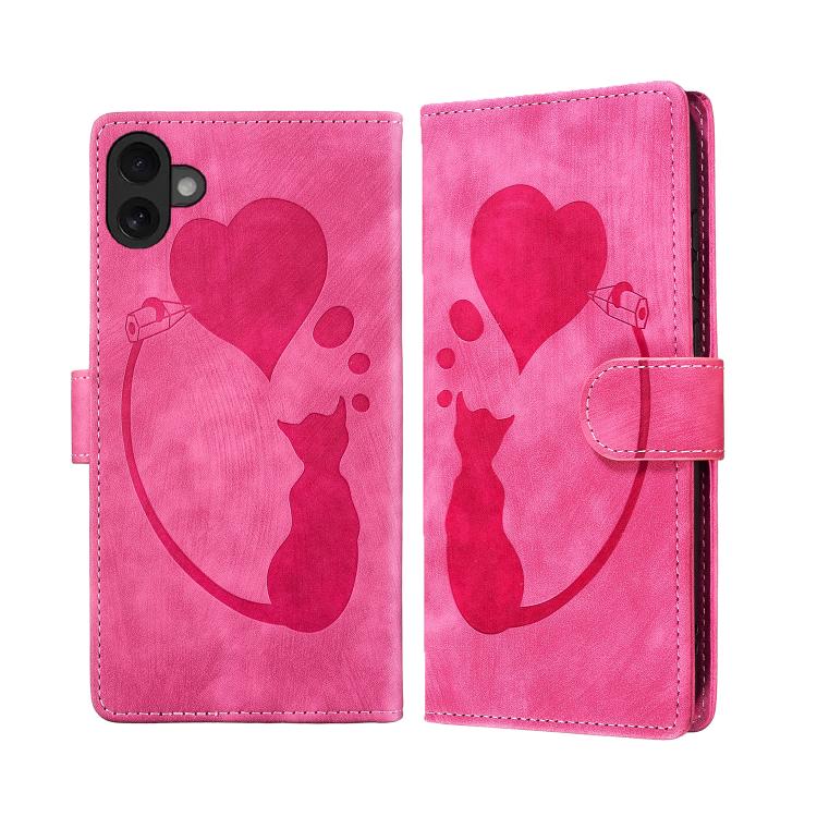 Pen Heart Cat Embossed Leather Phone Case, For iPhone 17 Pro Max, For iPhone 17 Pro, For iPhone 17, For iPhone Air