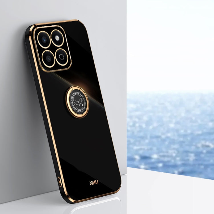 XINLI Straight 6D Plating Gold Edge TPU Shockproof Case with Ring Holder, For Honor Play 60 Plus, For Honor X6b, For Honor 200
