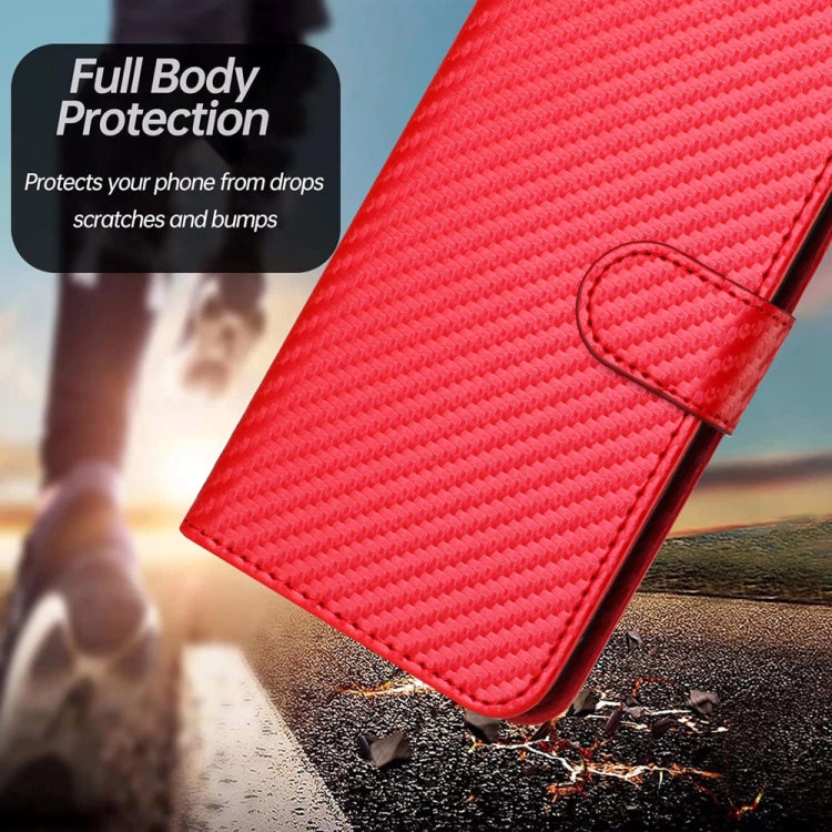 YX0070 Carbon Fiber Buckle Leather Phone Case with Lanyard, For iPhone 17e / 16e, For iPhone 17 Pro Max, For iPhone 17 Pro