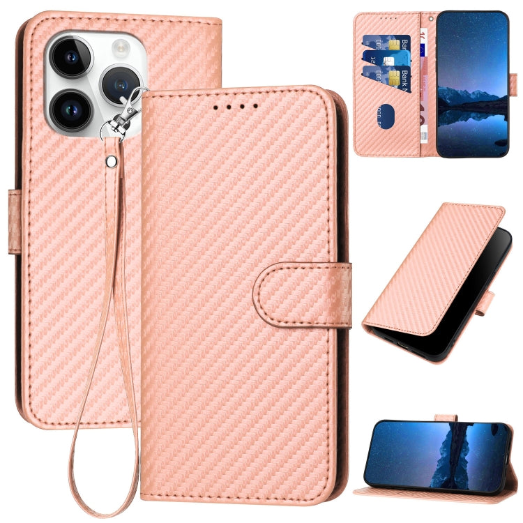 YX0070 Carbon Fiber Buckle Leather Phone Case with Lanyard, For iPhone 13 Pro Max, For iPhone 13 Pro, For iPhone 13
