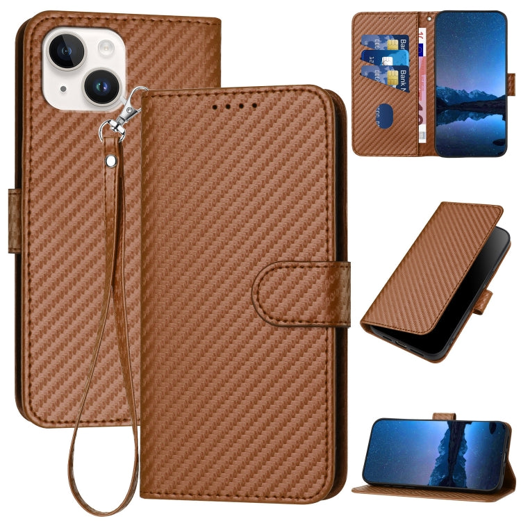 YX0070 Carbon Fiber Buckle Leather Phone Case with Lanyard, For iPhone 13 Pro Max, For iPhone 13 Pro, For iPhone 13
