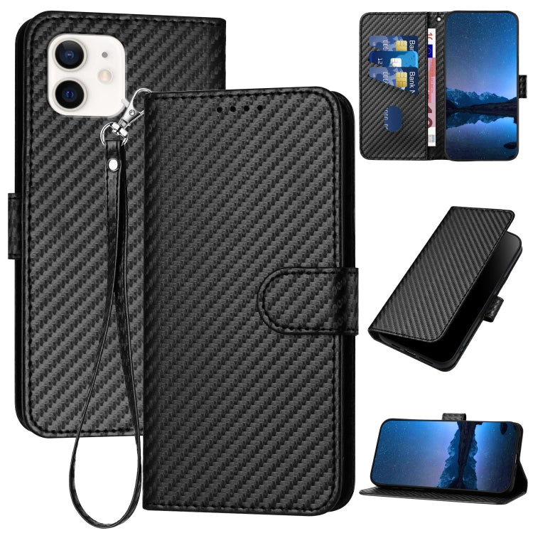 YX0070 Carbon Fiber Buckle Leather Phone Case with Lanyard, For iPhone 13 mini, For iPhone 12 / 12 Pro, For iPhone 12 Pro Max